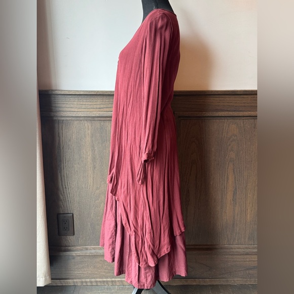 Anself Flowy Long Sleeve Asymmetrical Tunic Boho witchy Dress - maroon small - Picture 3 of 8